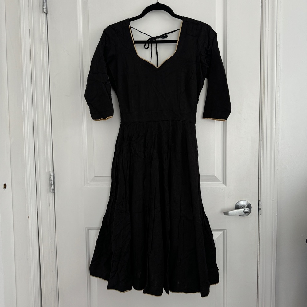 Raw Silk Dress, Anarkali Black and Gold